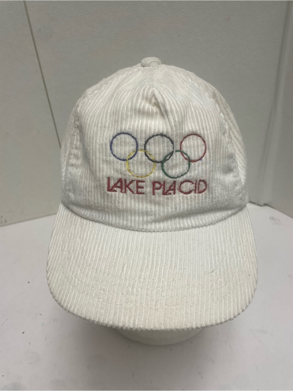 Vintage 1980s Lake Placid Olympics StrapBack Hat Cap Corduroy Rare Hockey White